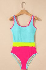 Iceland Blue Textured Colorblock One Piece Swimsuit - Image 7