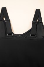 Black Adjustable Straps Cutout Ruched Knot Slit One Piece Swim Dress - Image 6