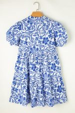 Blue Flower Print Puff Sleeve Ruffle Mini Dress - Image 10