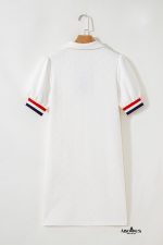White Pop of Color Neckline Plaid Textured Puff Sleeve Mini Dress - Image 4