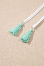 White Colorful Fringed Detail Tassel Tie Neck Short Sleeve Cover Up - Image 9
