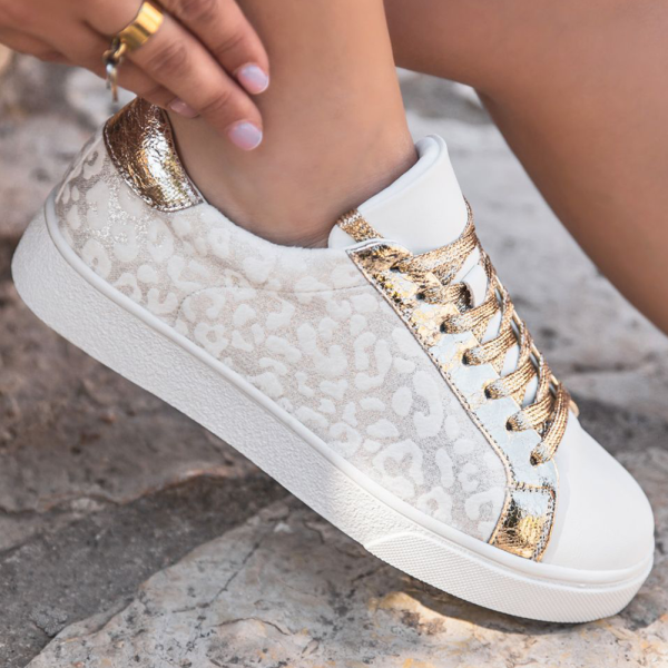 White Leopard Print Lace Up Sneaker