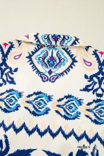 Blue Ethnic Print Pop of Color Neckline Long Sleeve Dress - Image 17