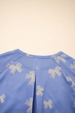 Sky Blue Bow Print Ruffle Sleeve Mini Dress - Image 10