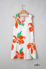 Red Floral Print Tie Front Ruffle Hem Mini Dress - Image 4