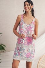 Multicolour Boho Floral Tassel Tie U Neck Mini Dress - Image 4