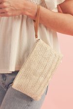 Oatmeal Braided Wrist Strap Zipper Large Capacity Clutch - Image 4