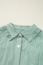 Green Stripe Frill Trim Pocket Button Up Mini Dress - Image 15