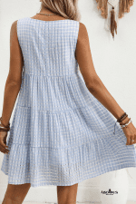 Light Blue Gingham High Waist Sleeveless Mini Dress - Image 2