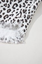 White Leopard Frayed Hem Denim Shorts - Image 5