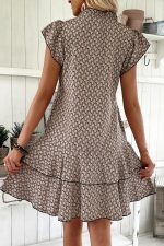 Simply Taupe Bohemian Print V-Neck Flutter Sleeve Ruffle Mini Dress - Image 2
