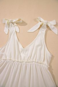 Oatmeal Solid Color Tie Strap Ruffle Tiered Mini Dress - Image 12