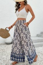 Blue Ethnic Print High Waist Wide Leg Loose Pants - Image 5
