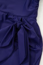 Navy Blue Adjustable Straps Cutout Ruched Knot Slit One Piece Swim Dress - Image 10