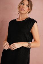 Black Textured Cap Sleeve T Shirt Shift Mini Dress - Image 8