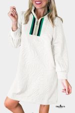 White Pop of Color Neckline Textured Mini Dress