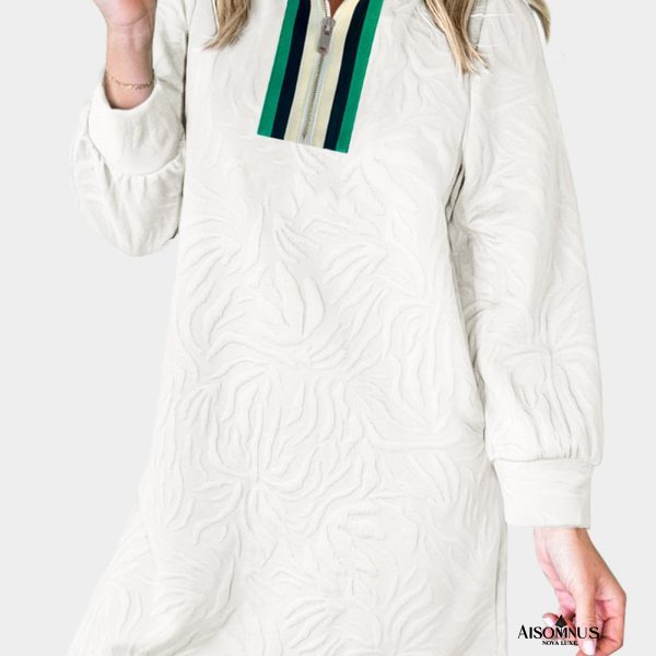 White Pop of Color Neckline Textured Mini Dress