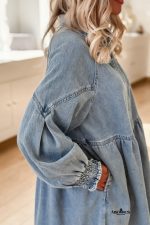 Beau Blue Smocked Cuffs Flared Denim Shirt Mini Dress - Image 6