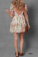 White Floral Print Sweetheart Neck Bubble Sleeve Ruffle Mini Dress - Image 7