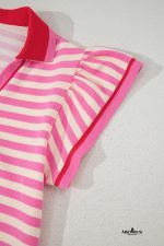 Sachet Pink Striped Ruffle Short Sleeve Pop of Color Neckline Dress - Image 8
