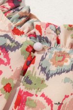 Multicolour Floral Print Frilled Neck Puff Sleeve High Waist Dress - Image 11