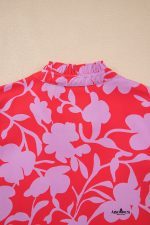 Red Floral 3/4 Sleeve Ruffle Hem Mini Dress - Image 8