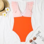 Orange Color Block Cut Out Criss Cross One Piece Swimsuit - Image 3