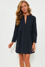 Dirty Blue Plain V Neck Pleated Short Dress - Image 3