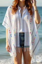 White Tassel Open Front Knit Cover Up