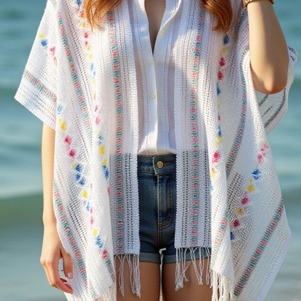 White Tassel Open Front Knit Cover Up