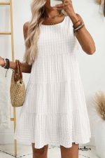White Gingham High Waist Sleeveless Mini Dress