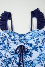Blue Cutout Ruffle Spaghetti Strap One-Piece Swimwear - Image 5