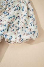 Beige Floral Puff Short Sleeve Empire Waist Mini Dress - Image 13
