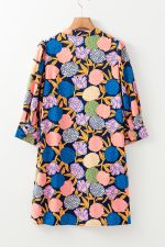Navy Blue Hydrangea Floral V Neck Puff Sleeve Dress - Image 11