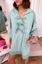 Moonlight Jade Bow Front Patchwork Bracelet Sleeve Mini Dress - Image 5