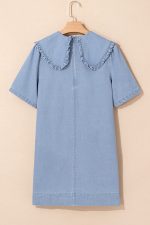 Beau Blue Frill Trim Peter Pan Collar Denim Babydoll Dress - Image 10