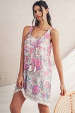 Multicolour Boho Floral Tassel Tie U Neck Mini Dress - Image 3