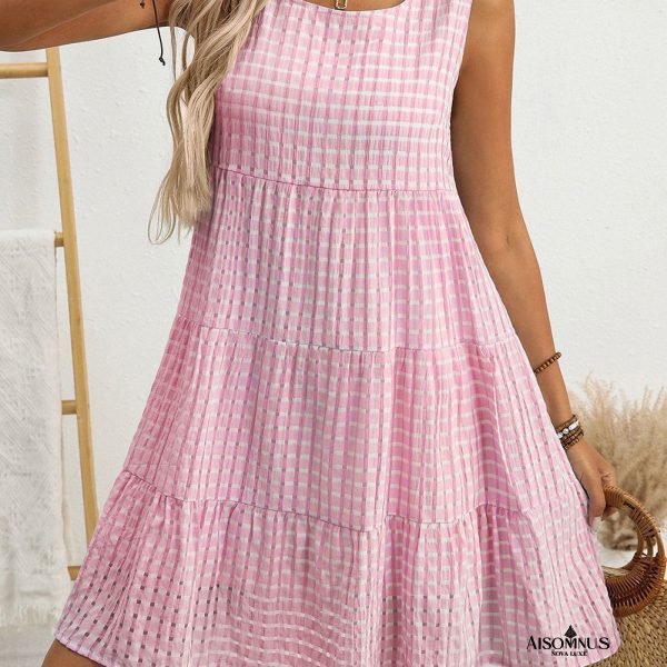 Pink Gingham High Waist Sleeveless Mini Dress