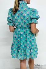 Green Floral Print Frilly Smocked High Waist Mini Dress - Image 2