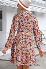 Multicolour Floral Print Pleated Detail Bleted Long Sleeve Mini Dress - Image 2
