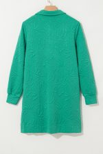 Sea Green Jacquard Textured Quarter Zipper Pop of Color Neckline Dress - Image 9