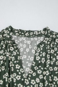 Green Boho Floral Print V Neck Knot Waist Sleeveless Dress - Image 10