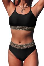 Black Leopard Print Spaghetti Strap Padded Wireless Bikini Set - Image 17