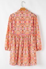 Khaki Abstract Print Long Sleeve Tied Neckline Mini Dress - Image 2