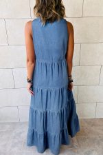 Blue Sleeveless Tiered Chambray Maxi Dress - Image 2