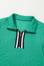 Sea Green Jacquard Textured Quarter Zipper Pop of Color Neckline Dress - Image 10