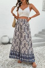 Blue Ethnic Print High Waist Wide Leg Loose Pants - Image 6