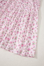 Pink Frill Neckline Shirred Bodice Floral Maxi Dress - Image 9