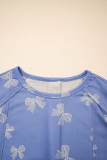 Sky Blue Bow Print Ruffle Sleeve Mini Dress - Image 12