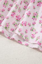 Pink Frill Neckline Shirred Bodice Floral Maxi Dress - Image 10